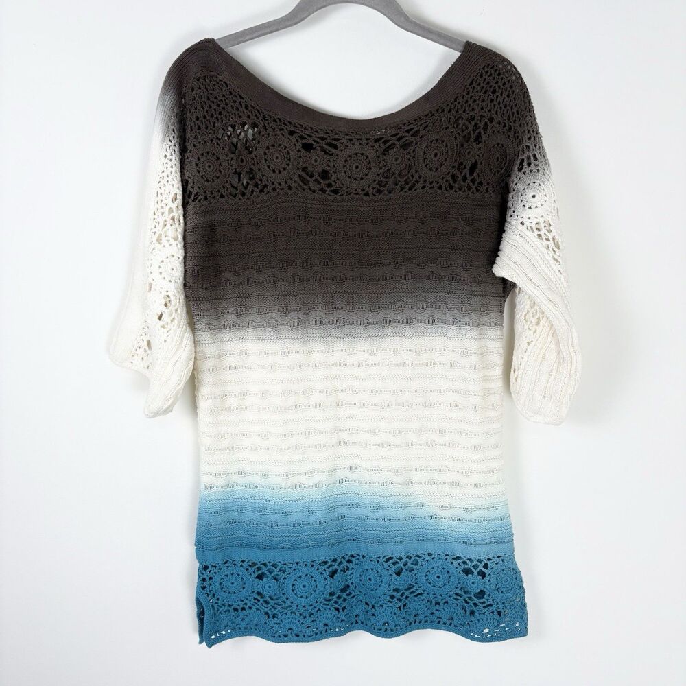 Women’s Ombré Crochet Tunic Sweater Top (Size M) Y2K 100% Cotton Boho Beachy